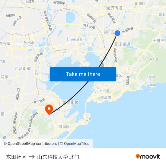 东田社区 to 山东科技大学 北门 map