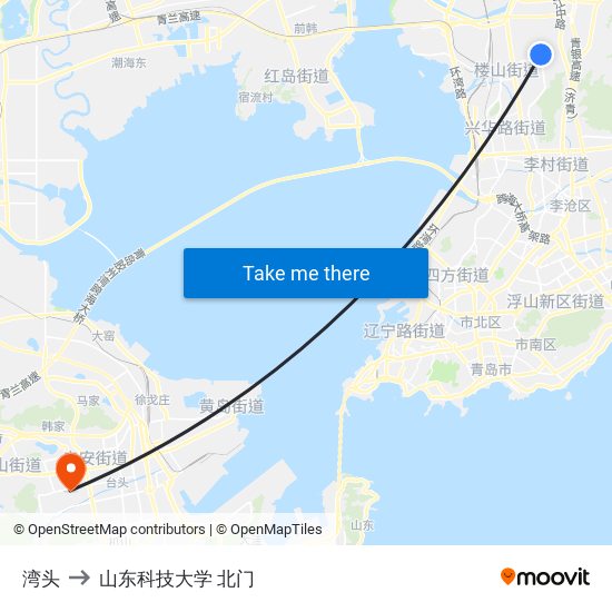 湾头 to 山东科技大学 北门 map