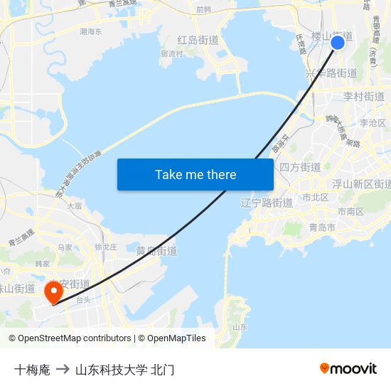 十梅庵 to 山东科技大学 北门 map