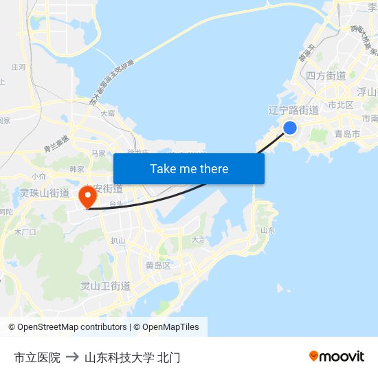 市立医院 to 山东科技大学 北门 map