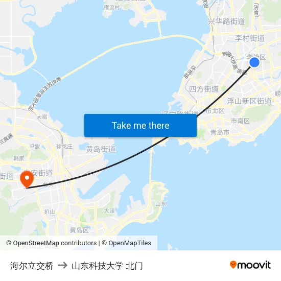 海尔立交桥 to 山东科技大学 北门 map