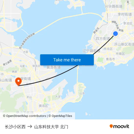长沙小区西 to 山东科技大学 北门 map