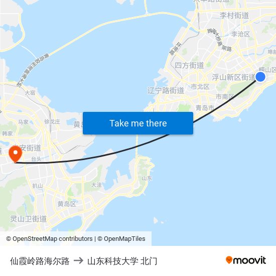 仙霞岭路海尔路 to 山东科技大学 北门 map