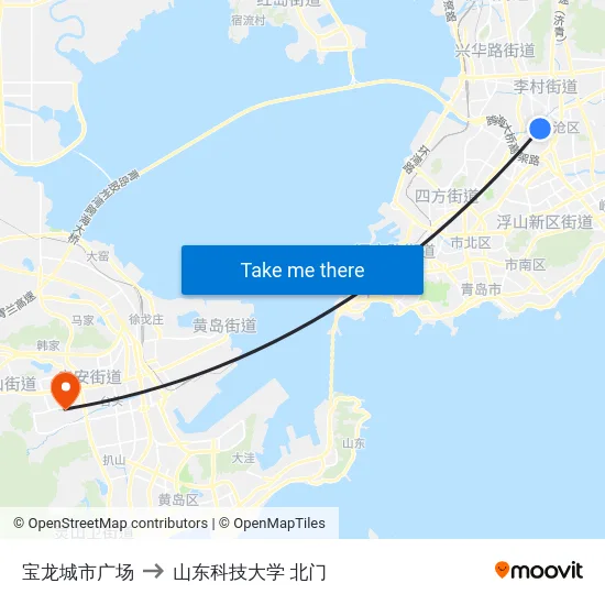 宝龙城市广场 to 山东科技大学 北门 map