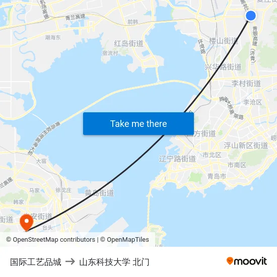国际工艺品城 to 山东科技大学 北门 map