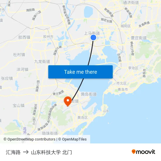 汇海路 to 山东科技大学 北门 map