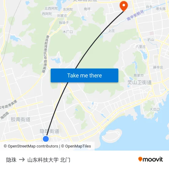 隐珠 to 山东科技大学 北门 map