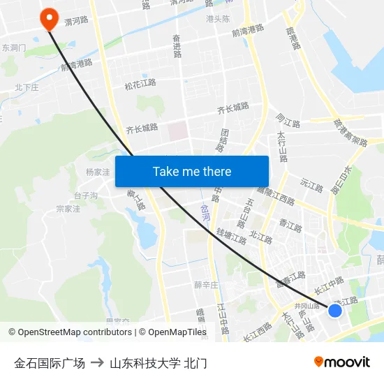 金石国际广场 to 山东科技大学 北门 map