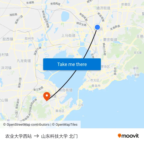 农业大学西站 to 山东科技大学 北门 map