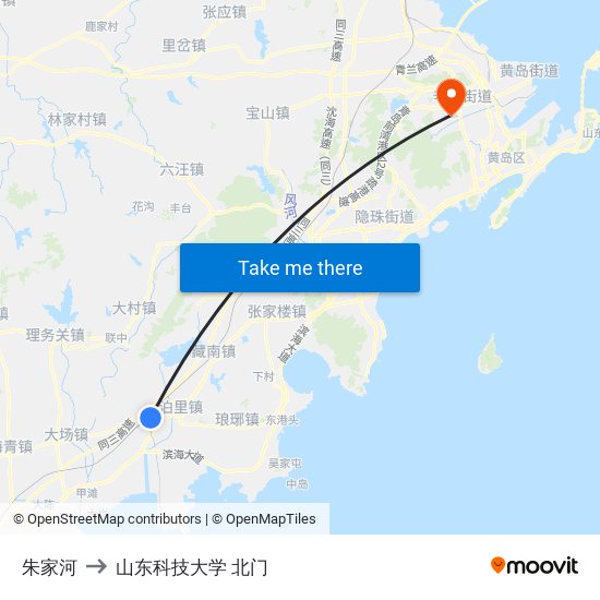 朱家河 to 山东科技大学 北门 map