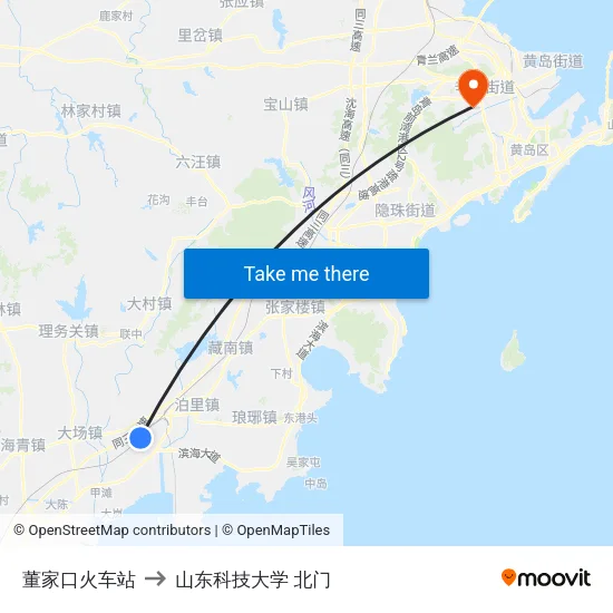 董家口火车站 to 山东科技大学 北门 map