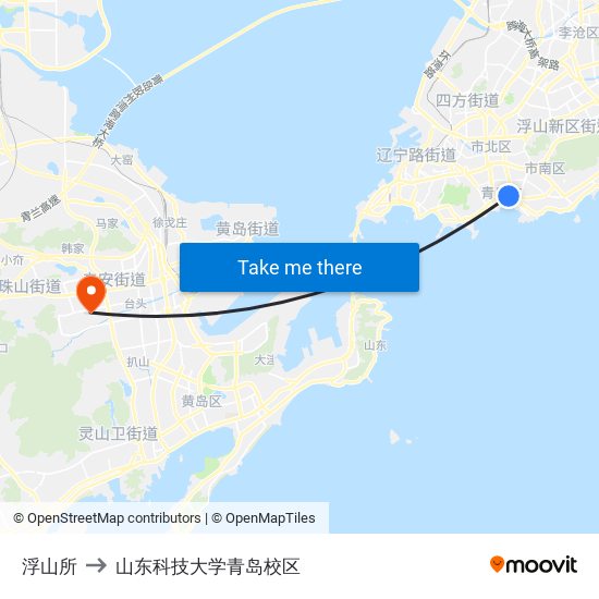 浮山所 to 山东科技大学青岛校区 map