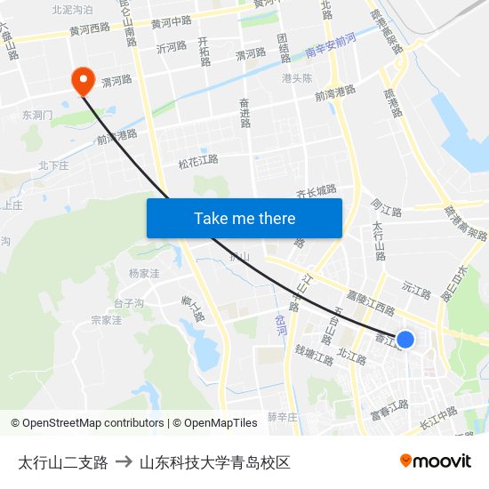 太行山二支路 to 山东科技大学青岛校区 map
