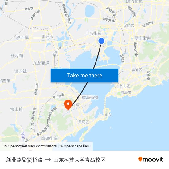 新业路聚贤桥路 to 山东科技大学青岛校区 map