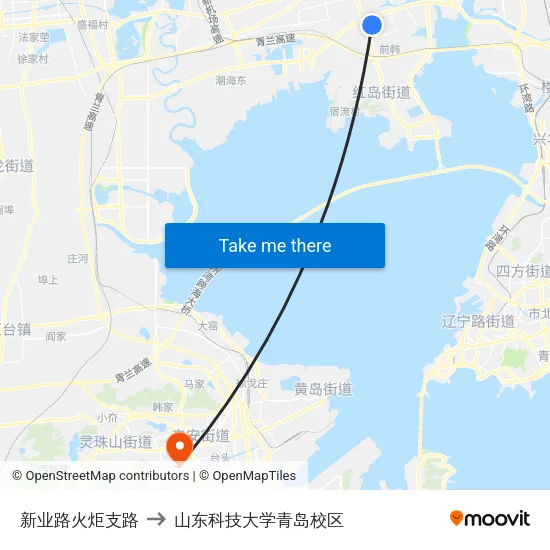 新业路火炬支路 to 山东科技大学青岛校区 map