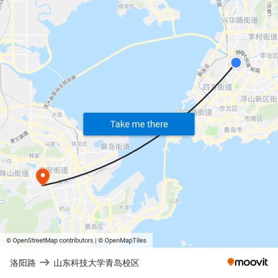 洛阳路 to 山东科技大学青岛校区 map