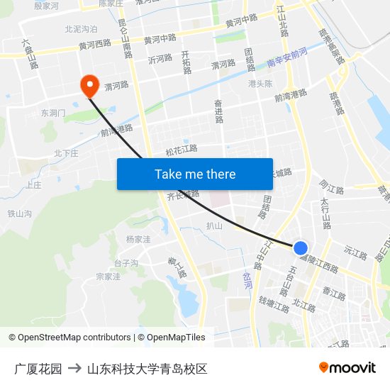 广厦花园 to 山东科技大学青岛校区 map