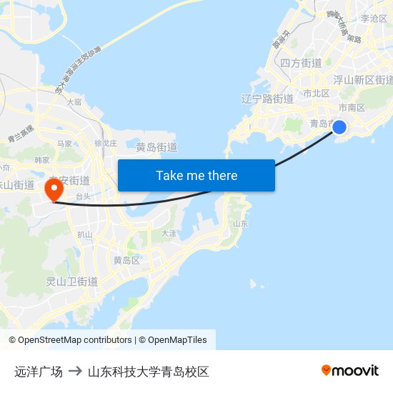 远洋广场 to 山东科技大学青岛校区 map