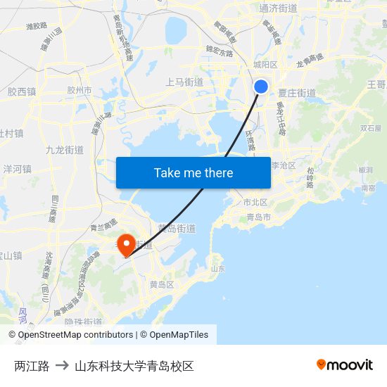 两江路 to 山东科技大学青岛校区 map