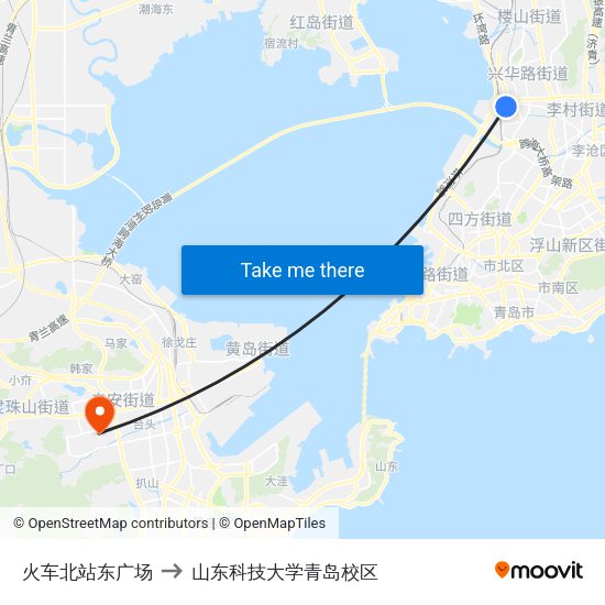 火车北站东广场 to 山东科技大学青岛校区 map