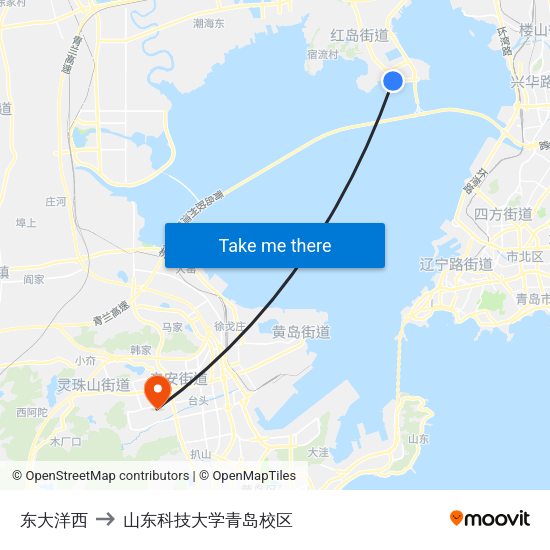 东大洋西 to 山东科技大学青岛校区 map