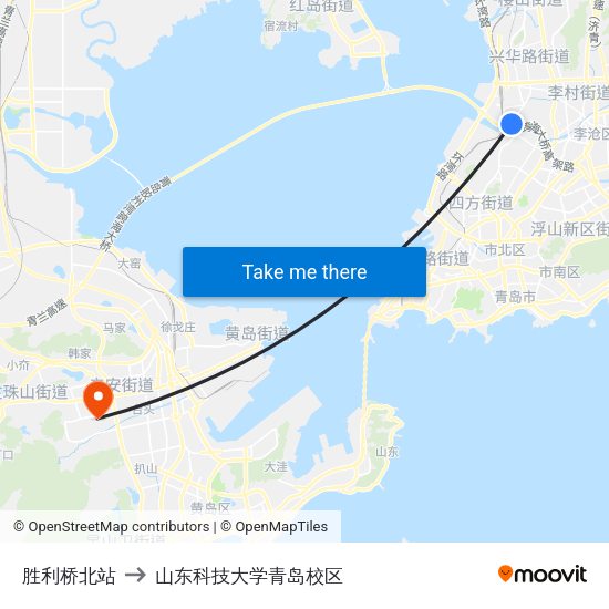 胜利桥北站 to 山东科技大学青岛校区 map