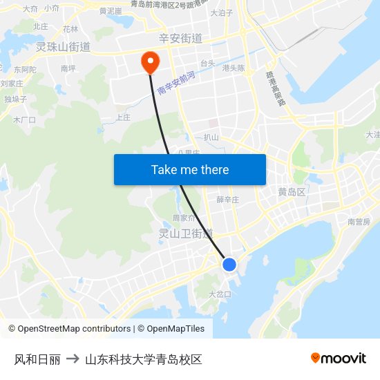 风和日丽 to 山东科技大学青岛校区 map