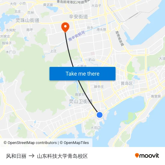 风和日丽 to 山东科技大学青岛校区 map