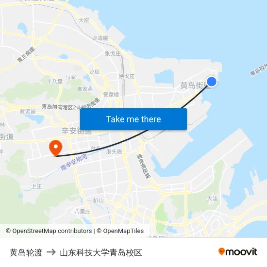 黄岛轮渡 to 山东科技大学青岛校区 map