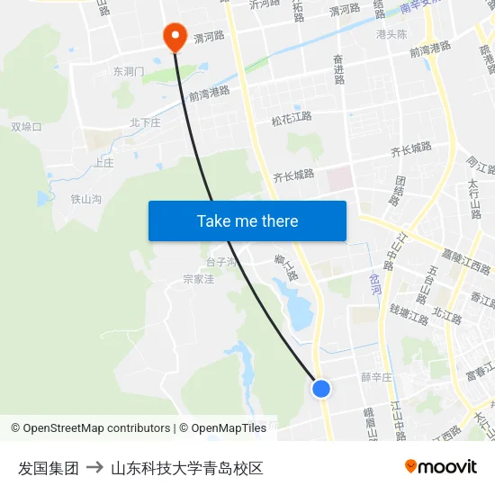 发国集团 to 山东科技大学青岛校区 map