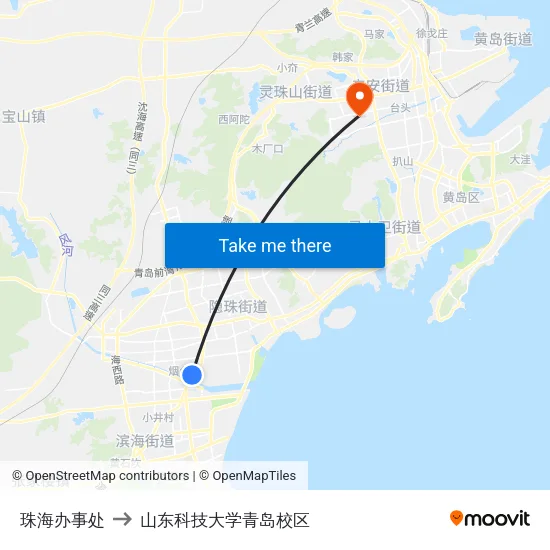 珠海办事处 to 山东科技大学青岛校区 map