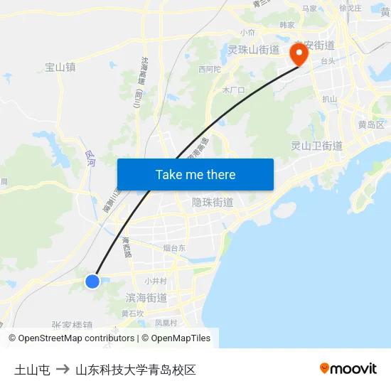 土山屯 to 山东科技大学青岛校区 map