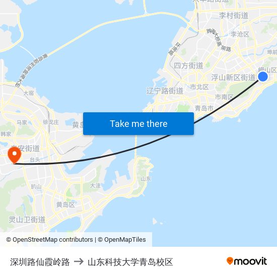 深圳路仙霞岭路 to 山东科技大学青岛校区 map