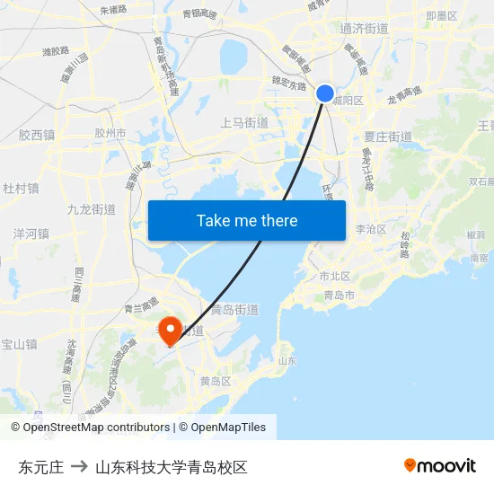 东元庄 to 山东科技大学青岛校区 map