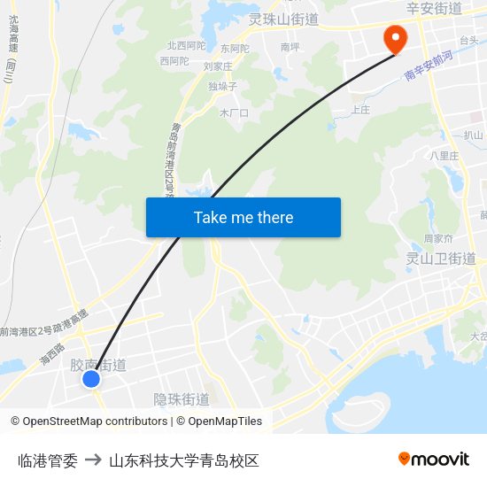 临港管委 to 山东科技大学青岛校区 map