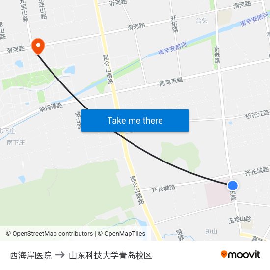 西海岸医院 to 山东科技大学青岛校区 map