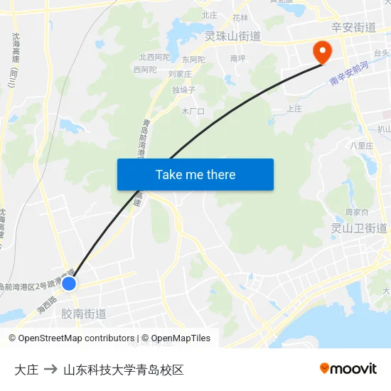 大庄 to 山东科技大学青岛校区 map
