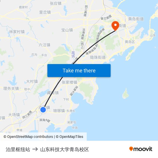 泊里枢纽站 to 山东科技大学青岛校区 map