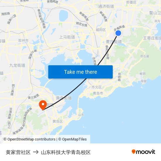 黄家营社区 to 山东科技大学青岛校区 map
