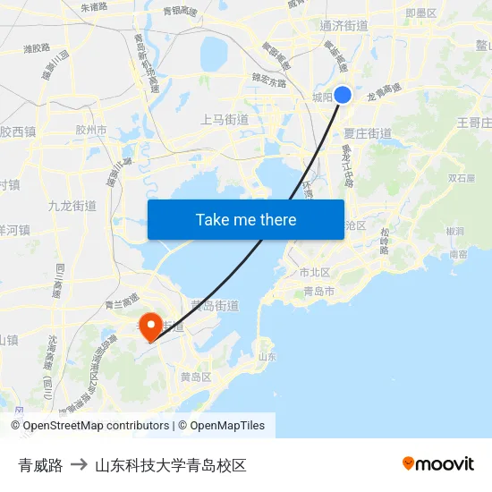 青威路 to 山东科技大学青岛校区 map