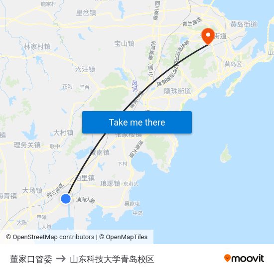 董家口管委 to 山东科技大学青岛校区 map