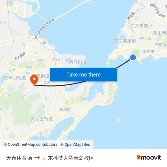 天泰体育场 to 山东科技大学青岛校区 map