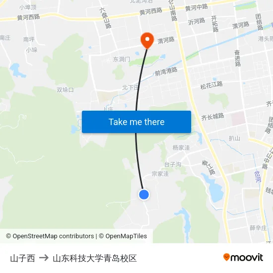 山子西 to 山东科技大学青岛校区 map