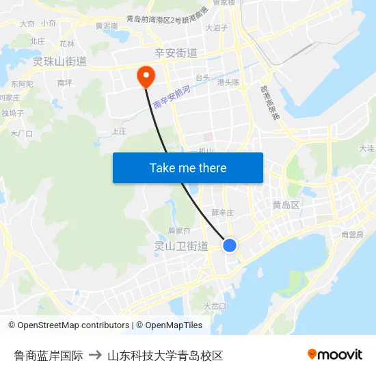 鲁商蓝岸国际 to 山东科技大学青岛校区 map