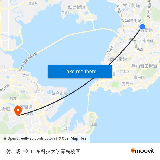 射击场 to 山东科技大学青岛校区 map
