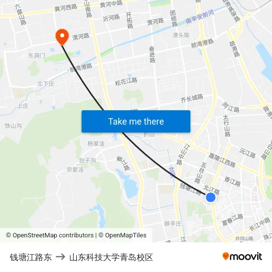 钱塘江路东 to 山东科技大学青岛校区 map