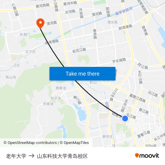 老年大学 to 山东科技大学青岛校区 map