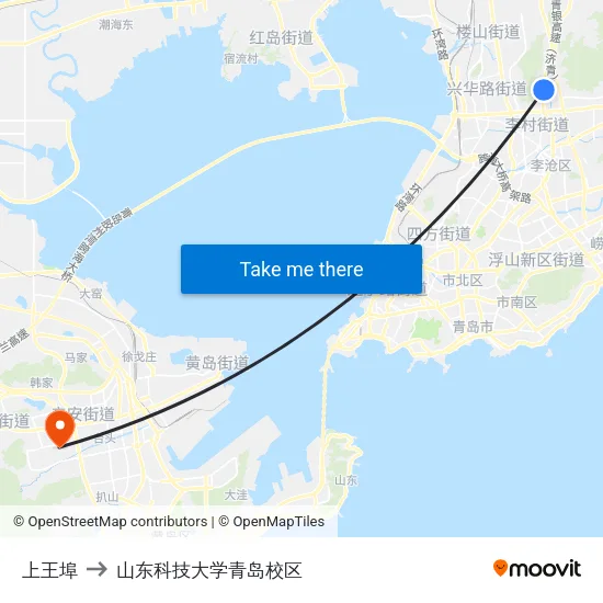 上王埠 to 山东科技大学青岛校区 map