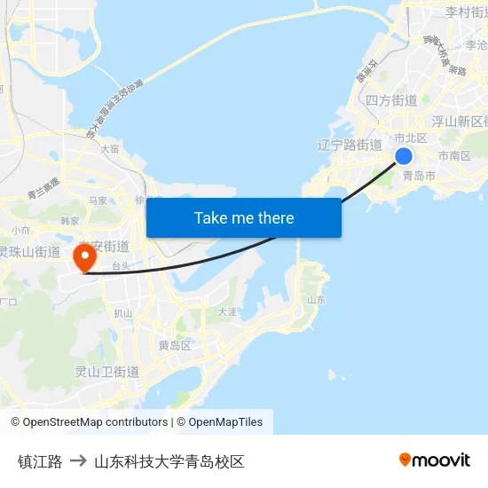 镇江路 to 山东科技大学青岛校区 map