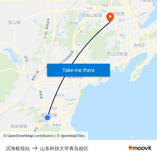 滨海枢纽站 to 山东科技大学青岛校区 map